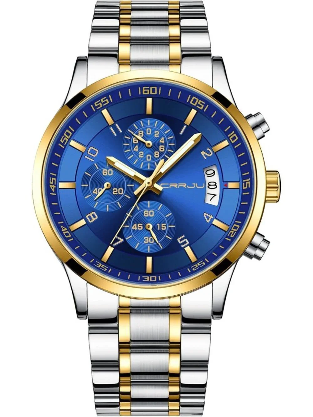 Men's Silver And Gold Analog Stainless Steel Waterproof Chronograph Wrist Watch